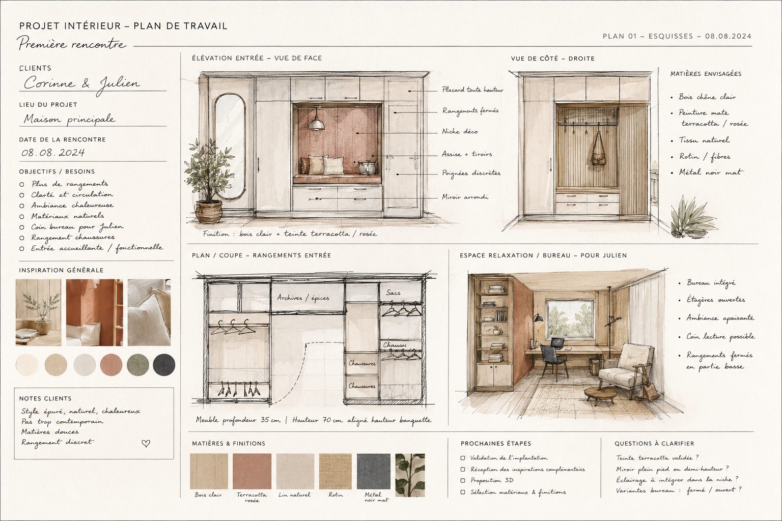 Plan de travail projet intérieur Maison Claire